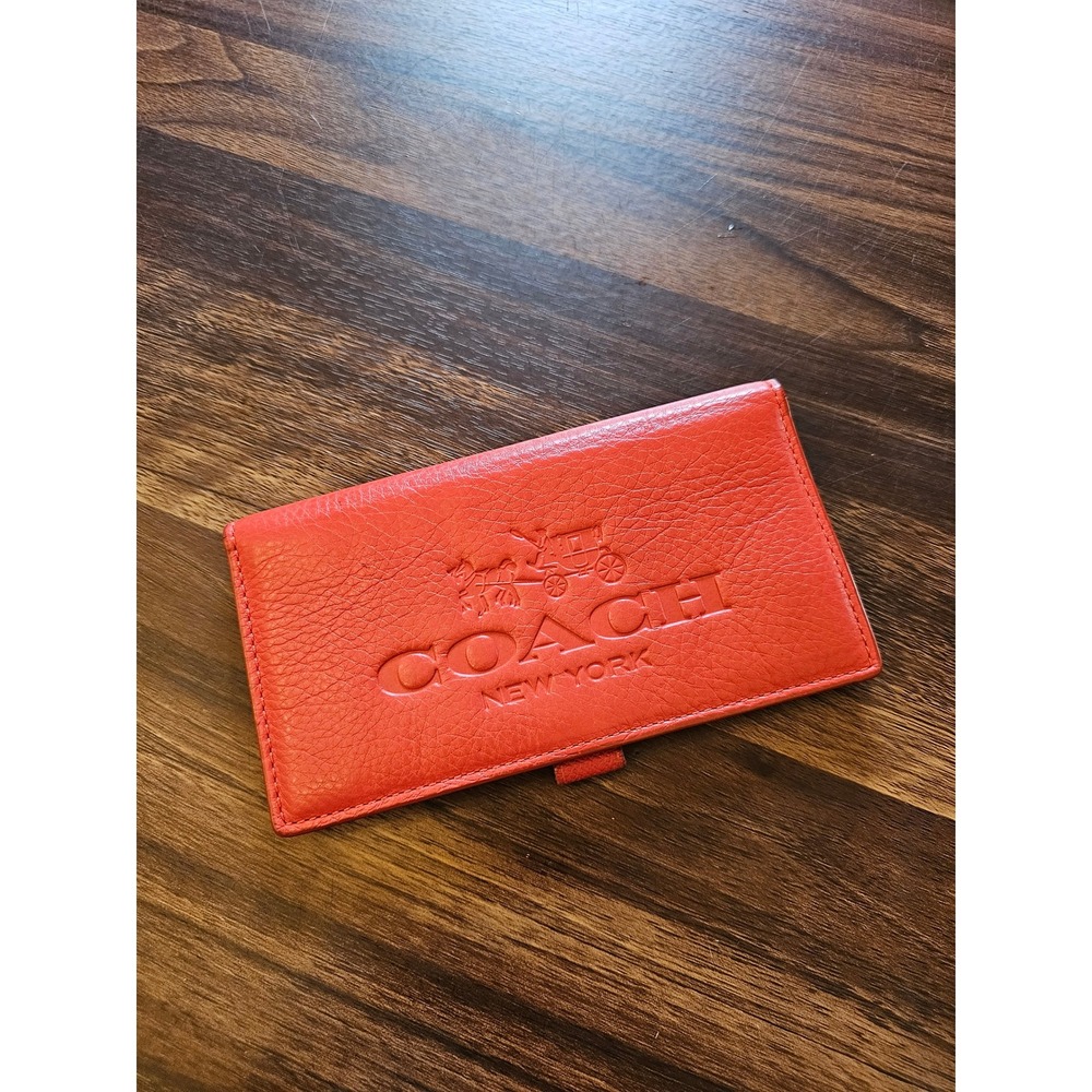 Coach New York red Leather Checkbook Cover Embossed Logo horse carriage